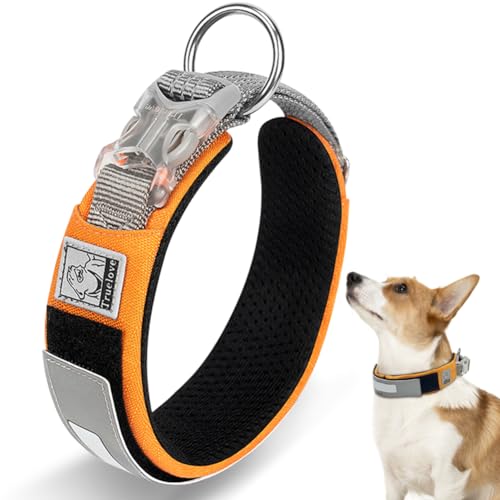 La La Pet Reflektierendes, verstellbares Hundehalsband, ultraweiche Polsterung, atmungsaktiv, strapazierfähig, taktische Halsbänder für kleine, mittelgroße und große Hunde, Orange, XS von La La Pet