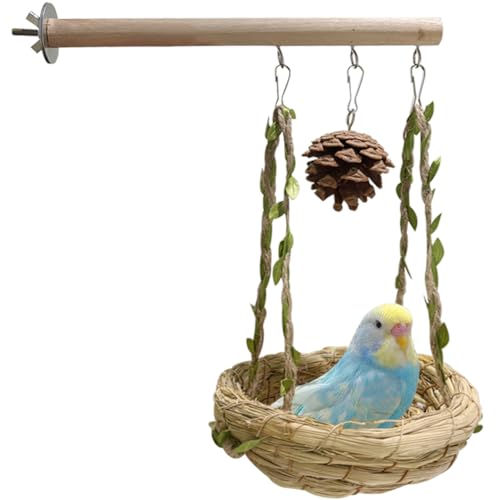 La La Pet Vogelständer aus Holz, Schaukel, Spielzeug, Stroh, Vogelnest mit Sitzstange und Tannenzapfen, Hängematte, Kuschelhütte, Vogel schlafend, Spielhaus für Papagei, Ara, Sittich, Kakadu, Lovebird La La Pet Vogelständer aus Holz, Schaukel, Spielzeug, Stroh, Vogelnest mit Sitzstange und Tannenzapfen, Hängematte, Kuschelhütte, Vogel schlafend, Spielhaus für Papagei, Ara, Sittich, Kakadu, Lovebird von La La Pet