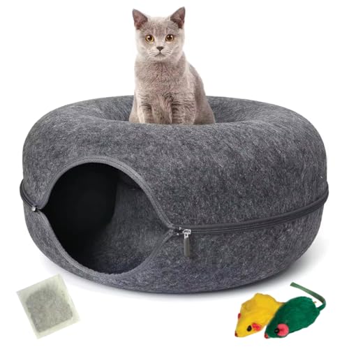 LaLuz 2021 Katzen-Donut-Tunnelbett, Peekaboo Katzenhöhle für große & kleine Katzen, weicher Plüsch-waschbarer Tunnel, kratzfest, gemütliches Versteck für den Innenbereich, mit Katzenminze und LaLuz 2021 Katzen-Donut-Tunnelbett, Peekaboo Katzenhöhle für große & kleine Katzen, weicher Plüsch-waschbarer Tunnel, kratzfest, gemütliches Versteck für den Innenbereich, mit Katzenminze und von La Luz 2021