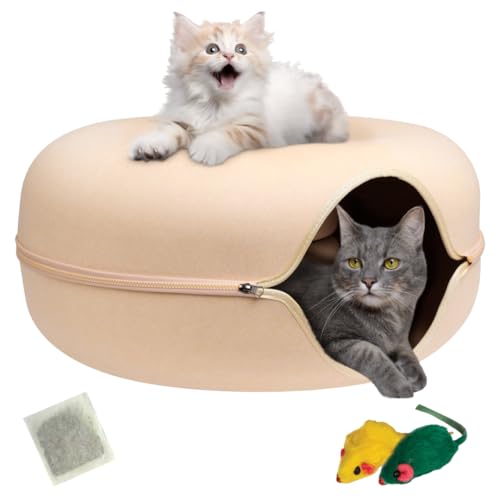 LaLuz 2021 Katzen-Donut-Tunnelbett, Peekaboo Katzenhöhle für große & kleine Katzen, weicher Plüsch-waschbarer Tunnel, kratzfest, gemütliches Versteck für den Innenbereich, mit Katzenminze und von La Luz 2021