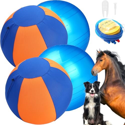 LaRandom 2 Set 43,2 cm Herding Ball für Hunde, langlebiger Hundehüttenball mit vollständiger Abdeckung, Oxford-Tuchabdeckung, Pumpwerkzeug, Agility-Trainingsgerät für australische Schäferhunde, Rinder von LaRandom