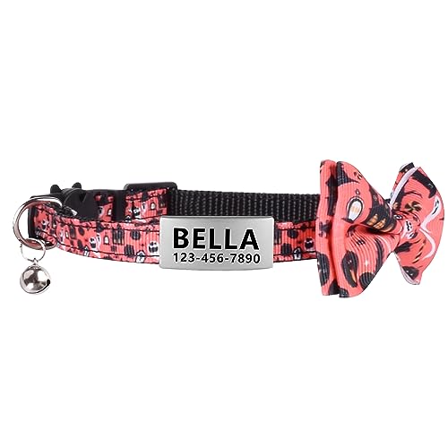 La Reine Personalisiertes Katzenhalsband, Breakaway, Halloween-Kätzchen-Halsband mit niedlicher Fliege und Glocke, Edelstahl, zum Aufstecken, Haustier-ID-Tag, graviert mit Namen und Telefonnummern La Reine Personalisiertes Katzenhalsband, Breakaway, Halloween-Kätzchen-Halsband mit niedlicher Fliege und Glocke, Edelstahl, zum Aufstecken, Haustier-ID-Tag, graviert mit Namen und Telefonnummern von LaReine