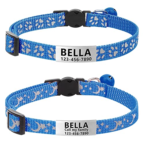 Lareine 2 Stück Katzenhalsband, personalisierbar, Breakaway Kätzchenhalsband mit Handy und Namensschild, Katzenhalsbänder, reflektierend mit Glocke für Mädchen und Jungen (Marineblau) von LaReine