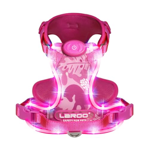 LED Hundegeschirr Leuchtend,Leuchtgeschirr für Hunde Aufladbar Verstellbar LED Leucht Brustgeschirr mit Griff für Klein Mittelgroße Grosse Hund Beleuchtetes Hundegeschirr（Pink） von LaRoo