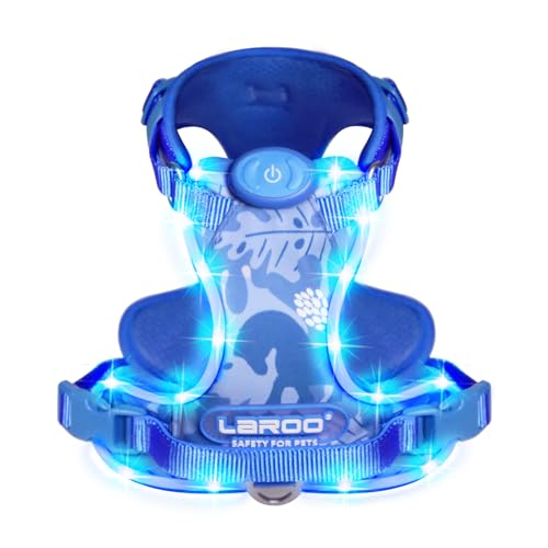 LED Hundegeschirr Leuchtend,Leuchtgeschirr für Hunde Aufladbar Verstellbar LED Leucht Brustgeschirr mit Griff für Klein Mittelgroße Grosse Hund Beleuchtetes Hundegeschirr von LaRoo