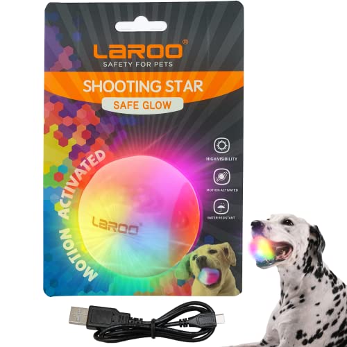 LaRoo LED Hundeball, Bunter Hundespielzeug Silikon Leuchtendes mit USB Wiederaufladbarem, Ø6.2cm Wasserdicht Glühen in der Dunkelheit Wurfspiel Ball für Groß Hunde (Bunter LED Hundeball) von LaRoo