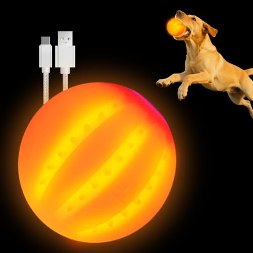 LaRoo Ball für Hunde, Hundespielzeug Ball Silikon Leuchtendes LED Hundeball mit USB Wiederaufladbarem Glühen in der Dunkelheit Hund Ball Zähne Reiniger Training Kugel für Hunde Spielen (Orange) von LaRoo