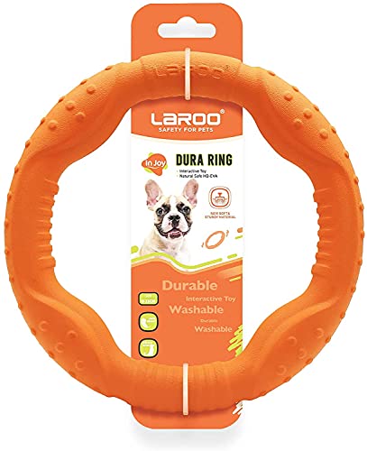 LaRoo Dog Flying Ring Disc Hundespielzeug, Outdoor Fitness Flying Discs für Wasser Floating, Tug of War Interaktives Training Langlebiges Weiches Kauspielzeug für Große und Kleine Hunde (Orange 21,6 cm) von LaRoo