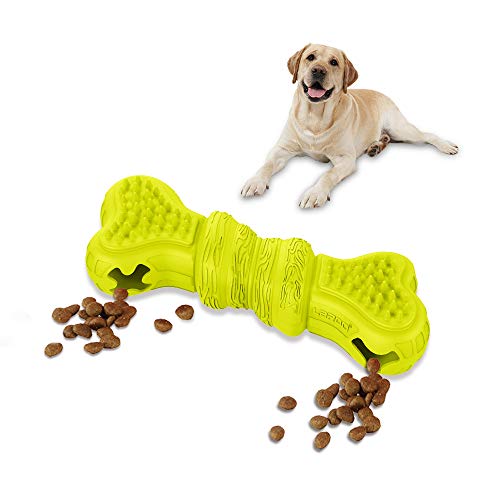 LaRoo Futterball für Hunde, Ø9cm Groß Hundeball Natürliches Gummi Snackball, Bissfest Interaktive Intelligentes Hundespielzeug Kauspielzeug Futterspielzeug für Leckerli (UK-Bone Grün) von LaRoo