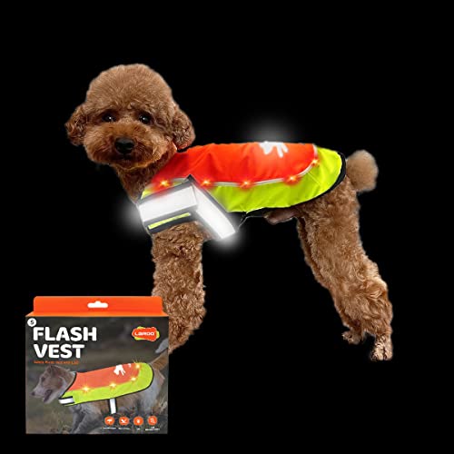 LaRoo Hunderegenmantel, Leuchtendes LED Wasserdicht Winter Reflektierende Regenmantel für Hunde mit Bauchschutz,USB Wiederaufladbarem Sicherheitsweste für Kleine Grosse Hunde(S,Fluoreszierende Orange) von LaRoo