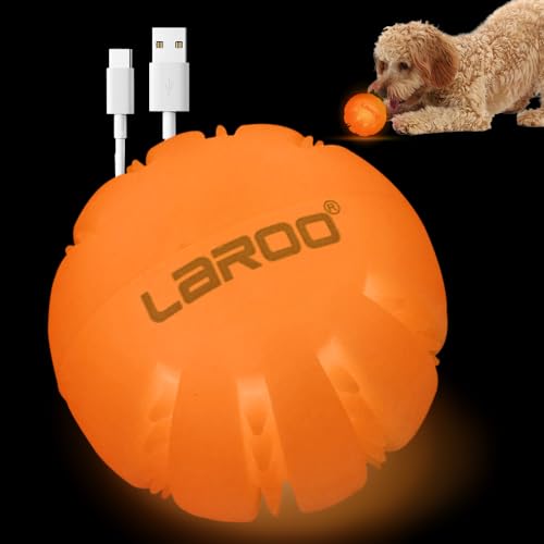 LaRoo LED-Hundebälle, wiederaufladbar über USB, leuchtend, peppig, leuchtet im Dunkeln, für kleine, mittelgroße und große Hunde (Orange) von LaRoo