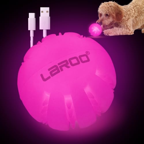 LaRoo LED-Hundebälle, wiederaufladbar über USB, leuchtend, peppig, leuchtet im Dunkeln, für kleine, mittelgroße und große Hunde (Rose) von LaRoo