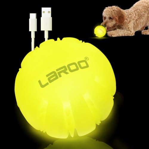LaRoo LED-Hundebälle, wiederaufladbar über USB, leuchtend, peppig, leuchtet im Dunkeln, für kleine, mittelgroße und große Hunde (gelb) von LaRoo