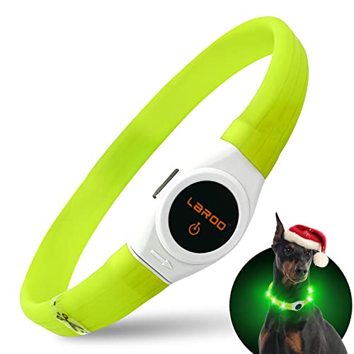 LaRoo LED Hundehalsband USB Wiederaufladbarer Night Safety Hundehalsband Leuchtend Halsband für Klein Mittleren Großen und Langhaarigen Hund -3 Modus (Grün, (65CM*2.5CM)) von LaRoo