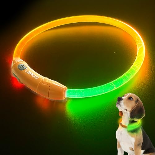 LaRoo LED Leuchthalsband für Hunde, 65cm Farbverlauf Einstellbar USB Wiederaufladbar Wasserdicht Hundehalsband Leuchtend mit 3 Beleuchtungsmodi für Kleine Großer Hund (65cm RotGrün) von LaRoo