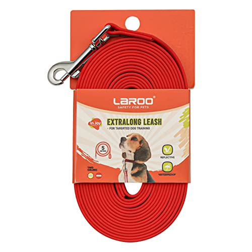 LaRoo Lange Hundeleine, 4.6 m mit reflektierendem Streifen, wasserdichte Hundetrainingsleine, robuste Nylon-Schleppleine, lange Leine für Haustiere, Welpen, Camping, Spielen von LaRoo