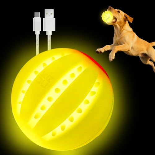 LaRoo Ball für Hunde, Hundespielzeug Ball Silikon Leuchtendes LED Hundeball mit USB Wiederaufladbarem Glühen in der Dunkelheit Hund Ball Zähne Reiniger Training Kugel für Hunde Spielen (Gelb) von LaRoo