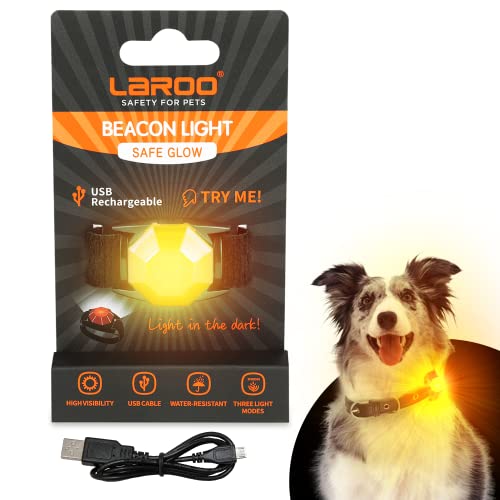 LaRoo Sicherheits LED Blinklicht für Hunde, Katzen, LED Licht Leuchtanhänger Schlüsselanhänger 3 Blinkmodis Sicherheitslicht für Spaziergänge mit dem Hund und Outdoor-Sport Wiederaufladbares Orange von LaRoo