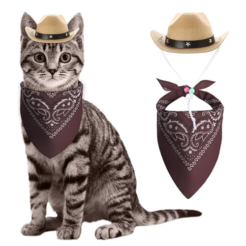 LaVenty Cowboyhut für Katzen Braun Bandana Mini Haustier Cowboy kostüm für Halloween Party Dekoration LaVenty Cowboyhut für Katzen Braun Bandana Mini Haustier Cowboy kostüm für Halloween Party Dekoration von LaVenty
