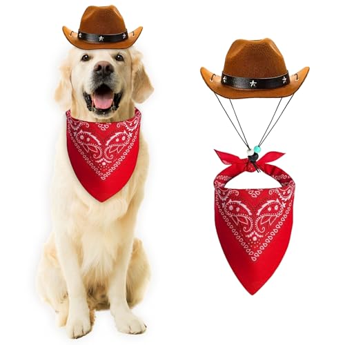 LaVenty Braunrot Cowboyhut Bandana Hund Katze Sombrero Welpenhut HundKostüm Cosplay Haustier PartyDekoration von LaVenty