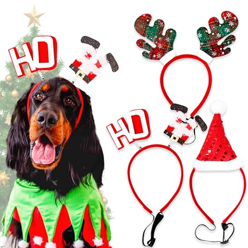 LaVenty Hund Weihnachtsgeweih Haarreif Weihnachten Haustier Stirnband Rentier Geweih Stirnband Weihnachts Kopfschmuck für Hunde Verstellbare Kopfschmuck Haarreif mit Weihnachten Haustier Kostüm von LaVenty