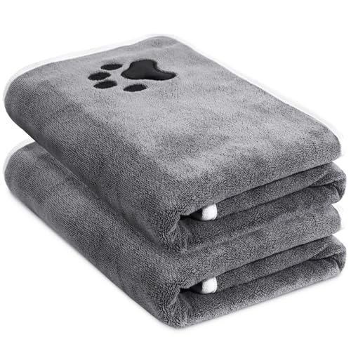 2er Set Hunde Handtuch extra saugfähig, Hundehandtücher aus Mikrofaser, Weich, Langlebig und Schnell Trocknend - Ideal für Kleine, Mittelgroße & Große Hunde von Laamsamling