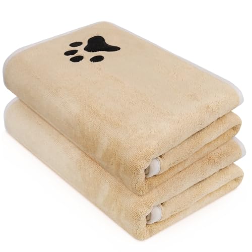 2er Set Hunde Handtuch extra saugfähig, Hundehandtücher aus Mikrofaser, Weich, Langlebig und Schnell Trocknend - Ideal für Kleine, Mittelgroße & Große Hunde von Laamsamling