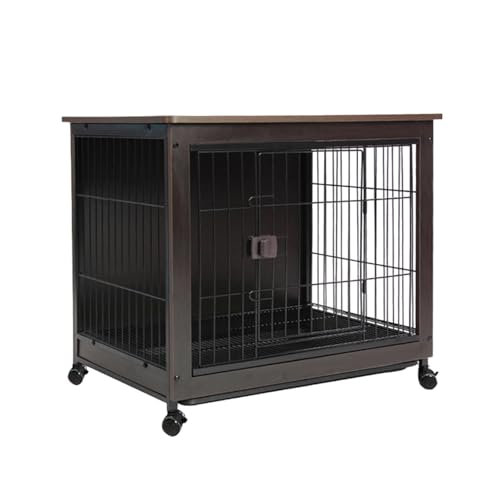 Hundekäfig aus Holz, Hundehütte für den Innenbereich mit herausnehmbarem Tablett, robuste Hundebox für große und mittelgroße Hunde(Black,38.5 * 25.2 * 30.1in) von Labasuan