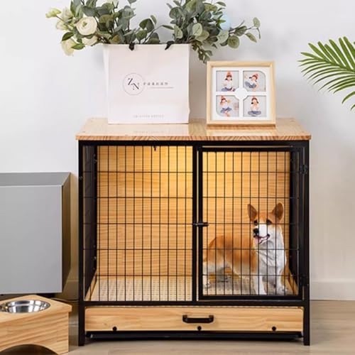Hundekäfigmöbel, Hundehüttentisch aus Holz mit Beleuchtung, Hundehütte im Möbelstil für kleine und mittelgroße Hunde(Medium) von Labasuan