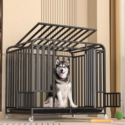 Robuste, unzerstörbare Hundebox, große Hundebox mit Rädern, verbessertes, verstärktes Material, für drinnen und draußen(Black,95cm/37.4in) von Labasuan