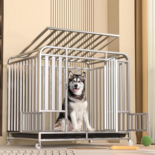 Robuste, unzerstörbare Hundebox, große Hundebox mit Rädern, verbessertes, verstärktes Material, für drinnen und draußen(Silver,110cm/43.3in) von Labasuan