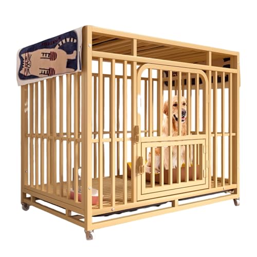 Robuste Hundebox mit Rädern, tragbare Hundehütte in Gold mit herausnehmbarem Tablett, für kleine und mittelgroße Hunde, unzerstörbare Hundebox(110cm/43.3in) von Labasuan