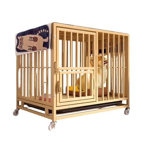 Robuste Hundebox mit Rädern, tragbare Hundehütte in Gold mit herausnehmbarem Tablett, für kleine und mittelgroße Hunde, unzerstörbare Hundebox(61cm/24in) von Labasuan