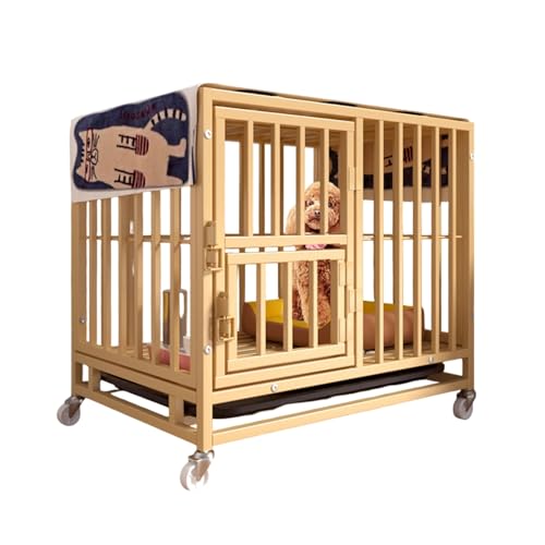 Robuste Hundebox mit Rädern, tragbare Hundehütte in Gold mit herausnehmbarem Tablett, für kleine und mittelgroße Hunde, unzerstörbare Hundebox(70cm/27.5in) von Labasuan