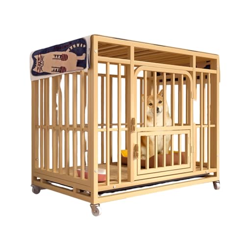 Robuste Hundebox mit Rädern, tragbare Hundehütte in Gold mit herausnehmbarem Tablett, für kleine und mittelgroße Hunde, unzerstörbare Hundebox(95cm/37.4in) von Labasuan
