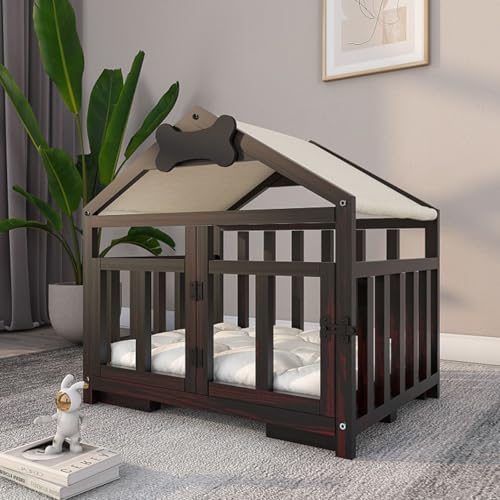 Wooden Dog Kennel with Soft Cushion and Door, Modern Indoor Dog House, Decorative Pet House for Small, Medium, Large Dogs, Brown(25.5in*21.2in*28.3in) von Labasuan
