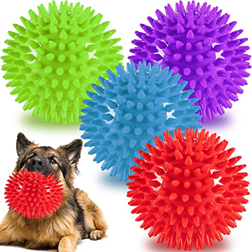 11.4 cm robuste quietschende Hundebälle Spielzeug für mittelgroße und große Hunde, 4 Stück, Spike-Hundebälle für saubere Zähne und Training, Hundespielzeug für Langeweile und Stimulierung von Labeol