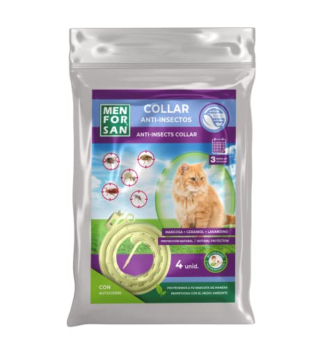MENFORSAN Packung mit 4 Anti-Insekten-Katzenhalsbändern, mit Margosa, Geraniol und Lavandino, selbstschließender Beutel MENFORSAN Packung mit 4 Anti-Insekten-Katzenhalsbändern, mit Margosa, Geraniol und Lavandino, selbstschließender Beutel von Menforsan