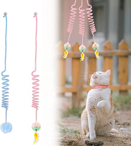 Labstandard Katzen Frühlingsspielzeug Selbst-Spiel Hängende Dehnbare Katze Frühling mit Glocke oder Ball Weiche Plüsch Interaktive Katze Spielzeug Set für Jagd und Spielen (Pink+Blau) von Labstandard