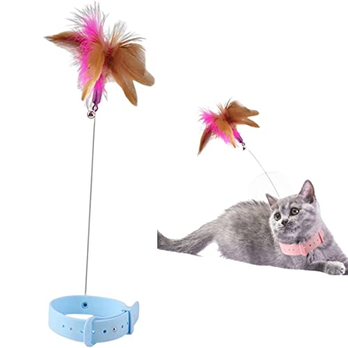 Labstandard Katzenfeder Halsband Spielzeug Teasing Cat Feather Wand Toy Hands Free Cat Toy with Bell and Feathers Cats Toys Interactive for Indoor Cats Lustige Cat Stick Feather Wand Toy (Blau) von Labstandard