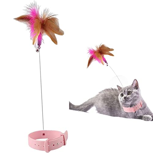 Labstandard Katzenfeder Halsband Spielzeug Teasing Cat Feather Wand Toy Hands Free Cat Toy with Bell and Feathers Cats Toys Interactive for Indoor Cats Lustige Cat Stick Feather Wand Toy (Rosa) von Labstandard