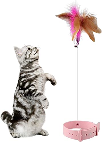 Labstandard Silikonhalsband Katzenstock Feder Katzenspielzeug Selbstheilender Katzenstock Interaktives Haustier Selbstbeschäftigung Spielzeug mit Federn Stangen Anhänger (Pink) von Labstandard
