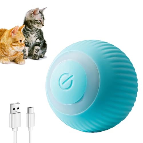 LacyMC Interaktives elektrisches Katzenspielzeug für Selbstbeschäftigung - 360 Grad Rollball mit LED-Licht und Wiederaufladbarer USB-Batterie(Blau01) von LacyMC