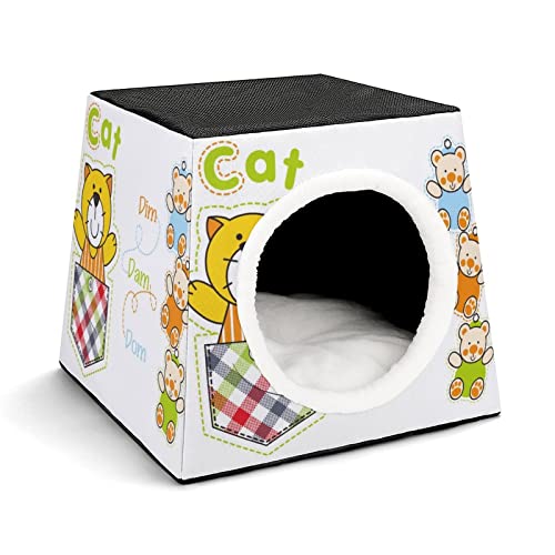3 In 1 Haustier Haus Betten Sofa für Katzen Kleine Hunde Bedruckte Katzenhäuser Katzenhöhle mit Abnehmbarem Kissen Cartoon-Katzenspielzeug von LafalPer