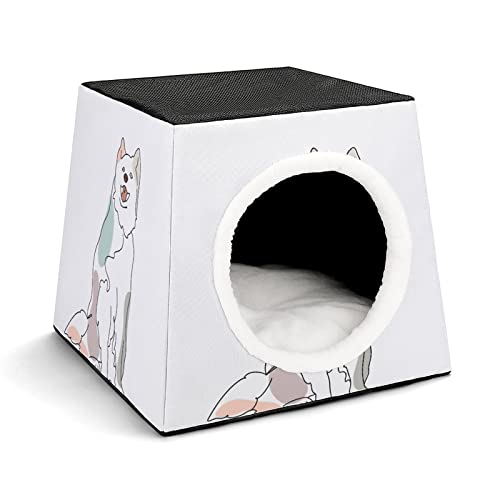 Bedruckte Katzenhäuser Katzenhöhle für Katzen Faltbares Haustier Haus Katzenbett Katzensofa mit Flauschiges Kissen Hund Husky von LafalPer
