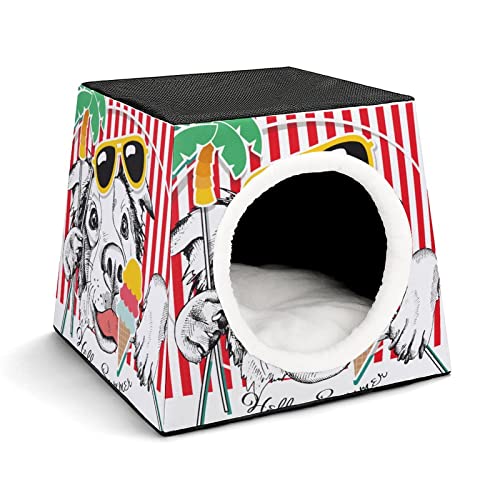 Bedruckte Katzenhäuser Katzenhöhle für Katzen Faltbares Haustier Haus Katzenbett Katzensofa mit Flauschiges Kissen Hund Sommer gestreift von LafalPer