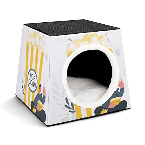 Bedruckte Katzenhäuser Katzenhöhle für Katzen Faltbares Haustier Haus Katzenbett Katzensofa mit Flauschiges Kissen Mann Popcorn von LafalPer
