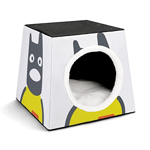 Bedruckte Katzenhäuser & Katzenhöhle Süß Faltbarer Katzenwürfel Katzenbett Katzensofa mit Abnehmbarem Kissen Cartoon Grauer Hund von LafalPer