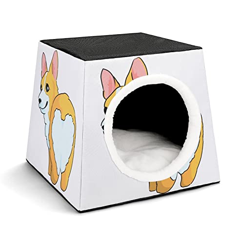 Bedruckte Katzenhäuser & Katzenhöhle Süß Faltbarer Katzenwürfel Katzenbett Katzensofa mit Abnehmbarem Kissen Hund Gelb Corky von LafalPer