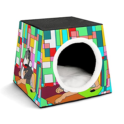 Bedruckte Katzenhäuser & Katzenhöhle Süß Faltbarer Katzenwürfel Katzenbett Katzensofa mit Abnehmbarem Kissen Hund Kopf hoch von LafalPer